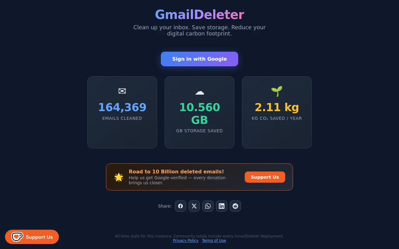 GmailDeleter Dashboard